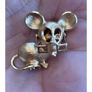 Vintage‎ 1973 AVON "Spectacular Mouse" Moving Glasses Brooch /Pin Brushed Gold